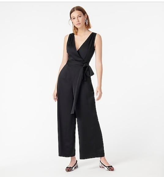 J Crew Sleeveless Satin V Neck V Back Jumpsuit - Picture 1 of 7
